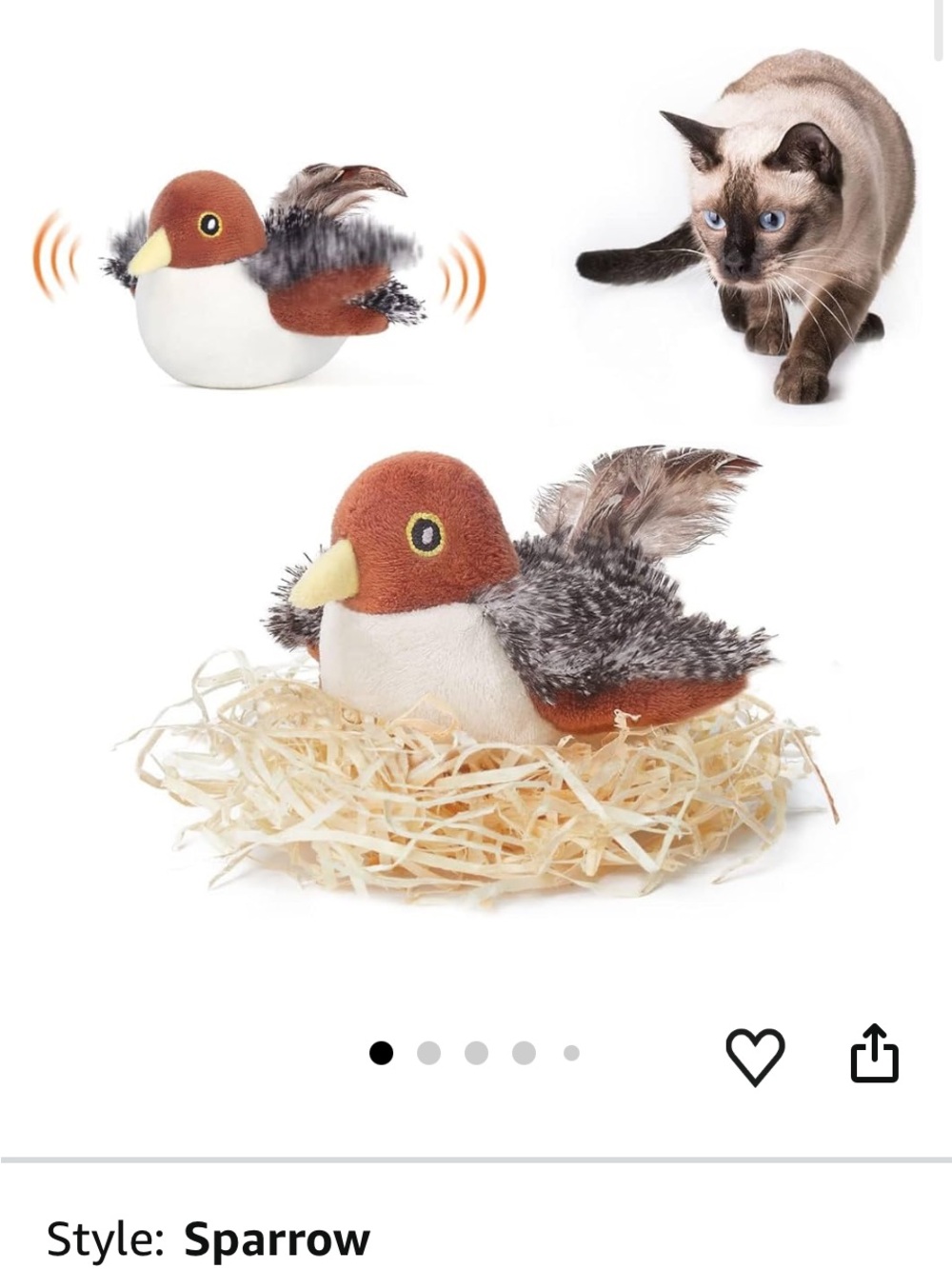 ๐ ๐ Flapping Chirping Sparrow Cat Toy - Brown/White - Picture 5 of 16